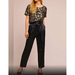 ANTHROPOLOGIE ETT TWA Satin Tie-Waist Pants Black Straight High Waist Ankle 8